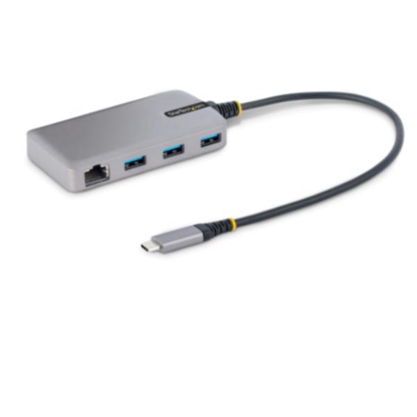 StarTech.com 3-Port USB-C Hub with Ethernet, 3x USB-A Ports, Gigabit Ethernet, USB 3.0 5Gbps, Bus-Powered, USB Type-C Hub w/GbE and 1ft/30cm Long Cable, Portable Laptop USB C Hub Adapter - USB Expansion Hub, RJ45 (5G3AGBB-USB-C-HUB) - Hub - 3 x USB 3.2 Gen 1 + 1 x micro USB + 1 x 10/100/1000 - desktop